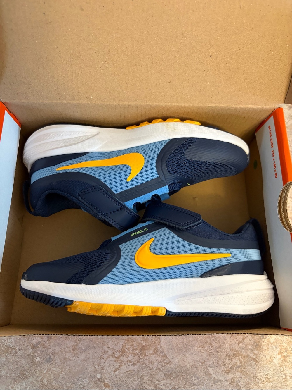 Nike Kids' Navy & Light Blue Sneaker with Orange Swoosh
